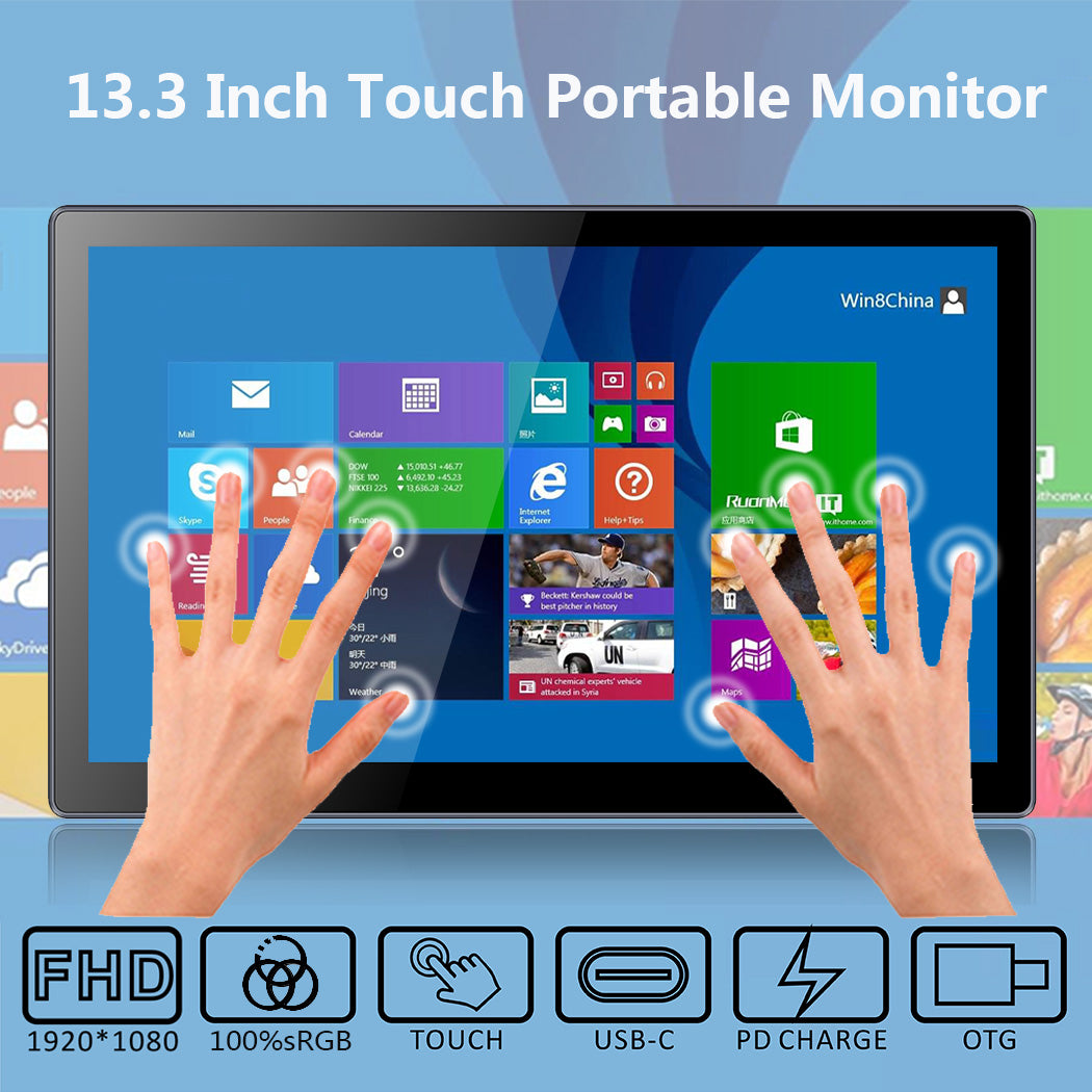 13.3 Inch IPS 1920*1080 FHD HDMI/USB C Portable Touch Monitor (T133E)
