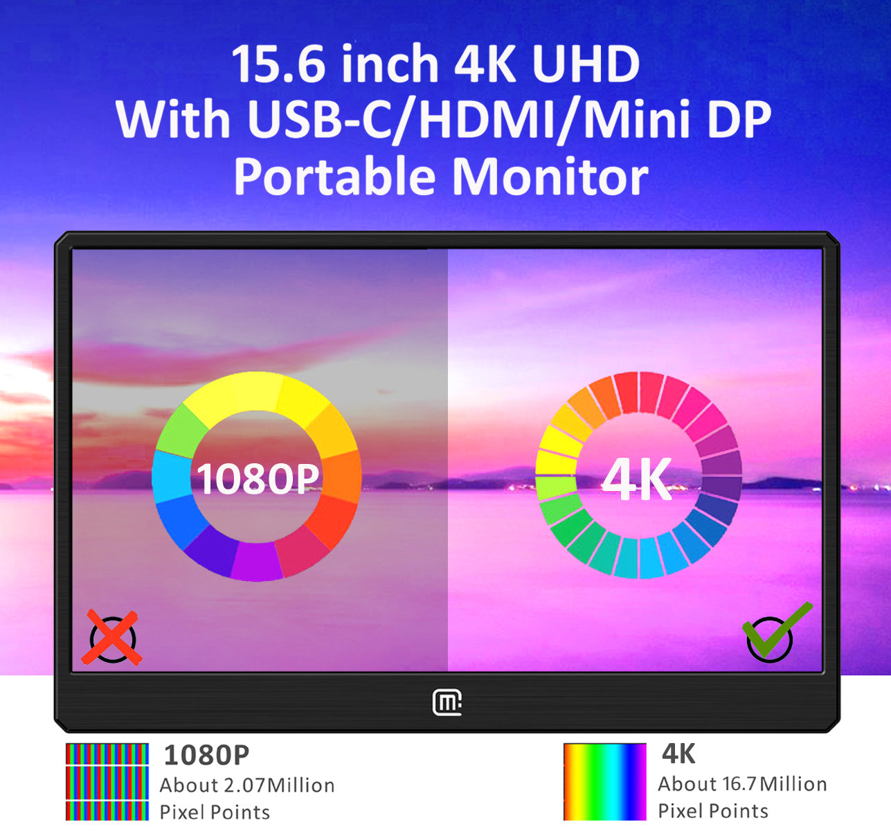 15.6 inch 4K Ultra HD 3840x2160 IPS Dispaly Portable Monitor With USB-C /HDMI/DisplayPort Input(156B)