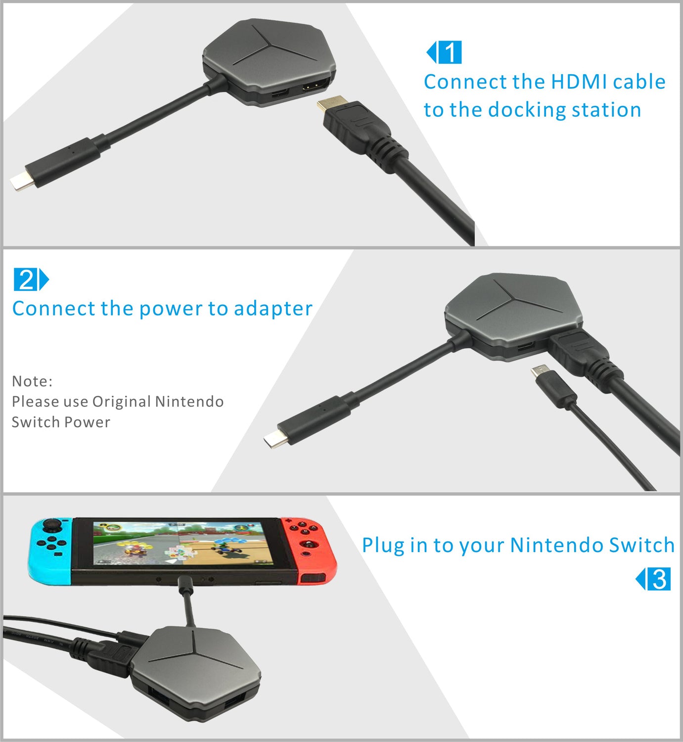 Chargeur rapide 3 en 1 (USB-C + HDMI Vidéo + USB) Nintendo Switch