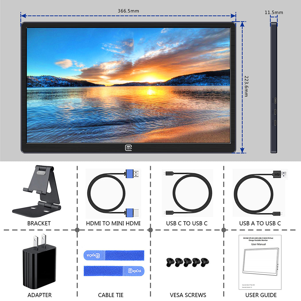 15.6 Inch 4K UHD IPS 3840 * 2160 USB-C With PD Fast Charge Portable Monitor (M156C)